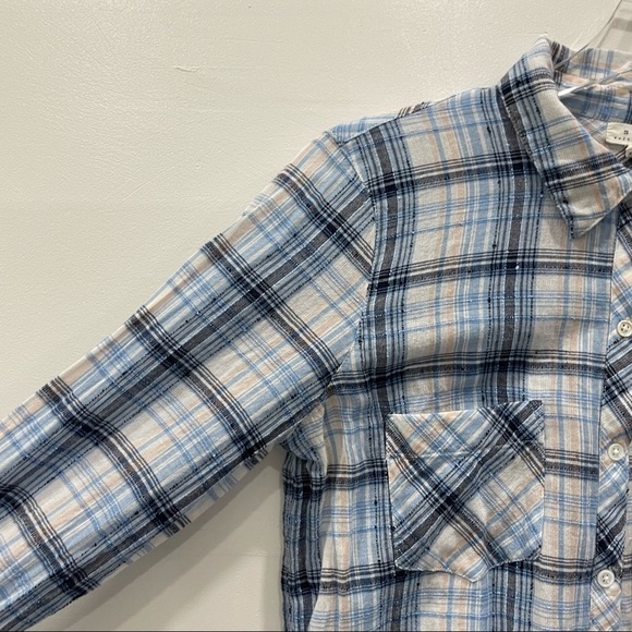 Soft Joie Plaid Button Up Shirt Lightweight XS Blue Black Textured - Picture 3 of 14